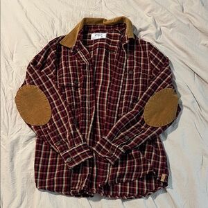 Plaid Flannel Shirt with Elbow Patches